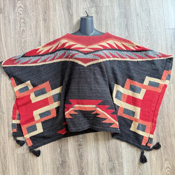 RARE Vintage HAND KNIT Ralph Lauren Blue Label Poncho Shawl Aztec Western - Picture 1 of 8